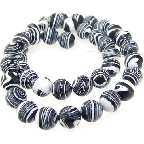 Unique Pearls jewellery Store Round White Black Malachite Jadper Gemstone 10mm 15'' Full One Strand LC3-233