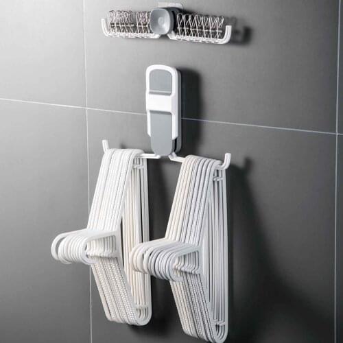 Rotating Clothes Hanger Storage Rack Free Punching Wall Hanging Folding Racks Multi-Function