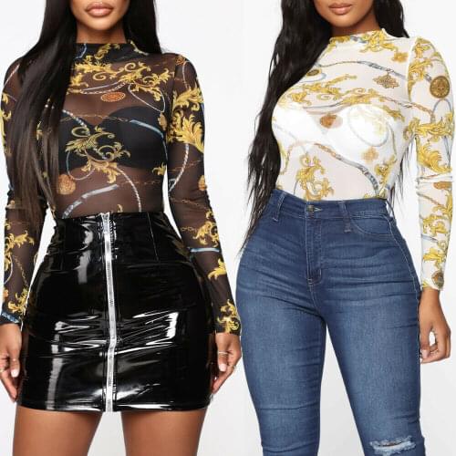 Womens Turtleneck Bodycon Slim Tops Autumn Winter Casual T-shirt Ladies' Sexy Perspective Floral Long Sleeve T-shirts