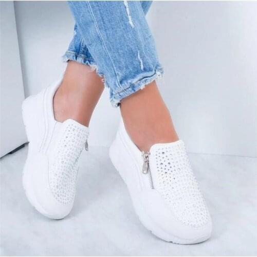 Sneakers Women 2021 Lightweight Hollow Casual Shoes Women Sneakers Rhinestone Zipper Solid Platform Shoes Femme Plus Size