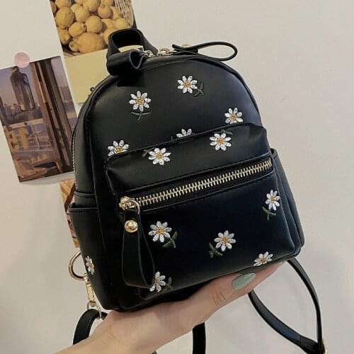 Womens Leather Backpack Classic PU Woman Rucksack Black Backpacks Waterproof Female Bagpacks Casual Lady Flower Packbag Mochila