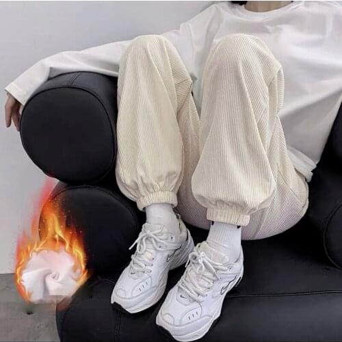 Winter High Waist Corduroy Harem Pants Female Vintage White Black Trouser Thick Warm Women Casual Harajuku Sport Bottoms X408