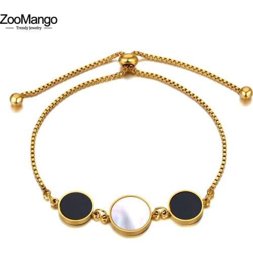 ZooMango 18K Gold Stainless Steel Shell Acrylic Wafer Charm Bracelets For Girls Fashion Bohemia Adjustable Chain Jewelry ZB21013