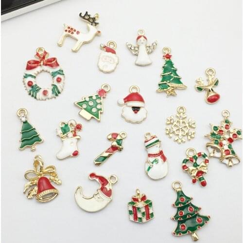10pcs DIY Christmas Jewelry Supplies With Drill Christmas Metal Alloy Pendant Set Christmas Decoration Hanging Ornaments New Yea