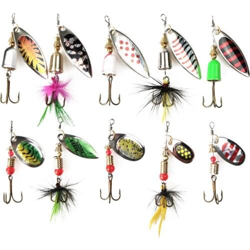 10PCS Fishing Lures Sequins Spoon Baits Set With Zipper Tackle Bag Treble Hooks Hand Spinner Crankbaits Fly Fishing Tackle