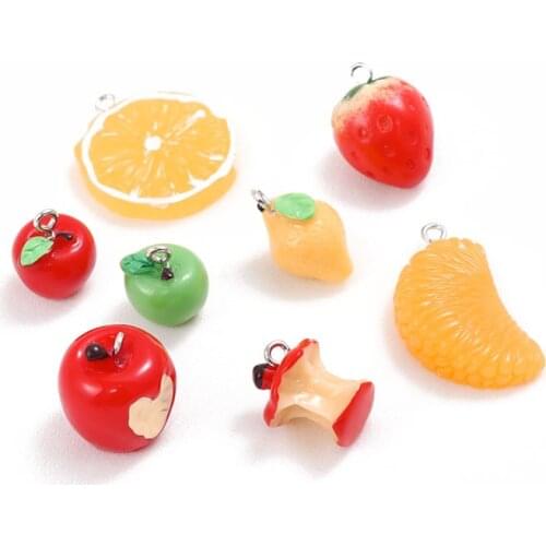 10pcs Three-dimensional fruit apple strawberry Charms Pendants for Decoration Bracelets Necklace Earring KeyChain Jewelry Making