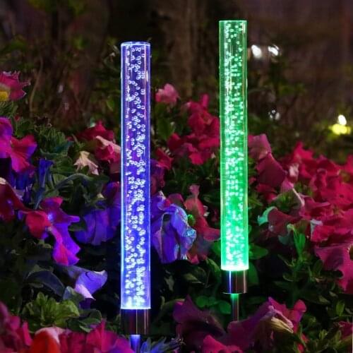 2pcs Garden Solar Lights Outdoor Solar Tube Lights Acrylic Bubble RGB Color Changing Stake Lights for Patio Backyard Decoration