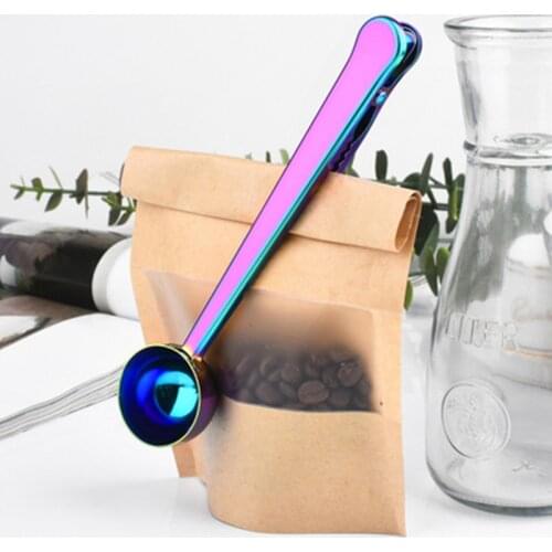 2 in 1 Coffee Spoon Sealing Clip Stainless Steel Espresso Coffee Beans Coffee Powder Spoon Cafe Accessories Kitchen Tool