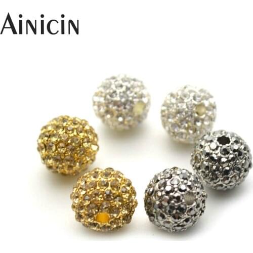 20pcs 10mm Rhinestone Crystal Paved Solid Copper Round Beads Black Gold Silver Color DIY Disco Ball Findings