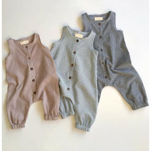 2020 Infant Baby Romper Newborn Baby Clothes Girl BoySleeveless Plaid Vest Rompers Jumpsuit Overall Trousers Summer Outfit 0-18M