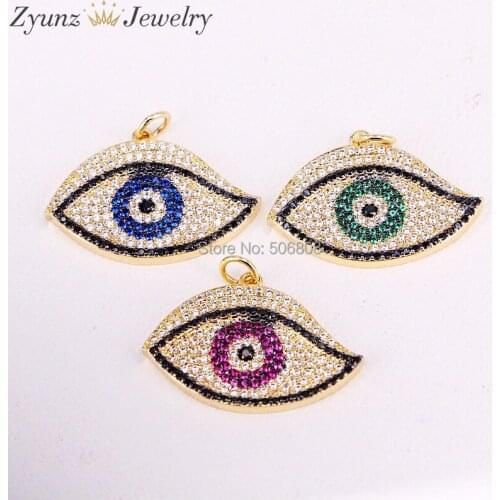 5PCS ZYZ325-0148 CZ Micro Pave Eye Pendant/Charm, Cubic Zirconia Pendant, CZ Charms, Accessories