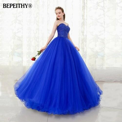 BEPEITHY Sweetheart Beaded Ball Gown Prom Dresses Floor Length Vestido Longo Vintage Evening Dress Party Elegant 2020