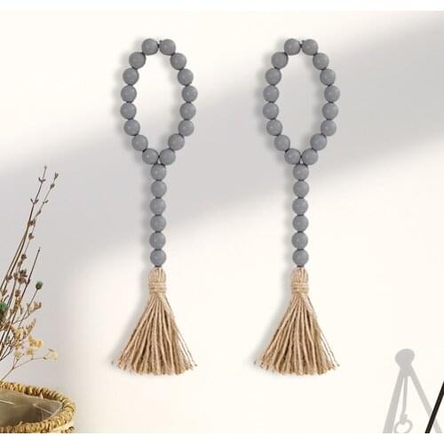 Natural Wood Bead Garland With Jute Rustic Wall Hanging Tassels String Handmade Garland Farmhouse Ornament DIY Home Decoration