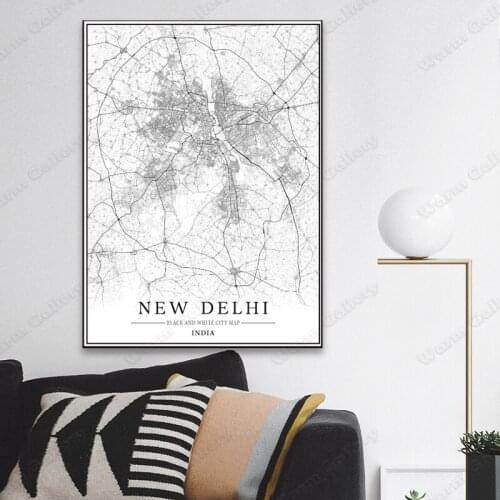 Black and White City Map The New Delhi City Map Poster HD Print Wall Art Canvas Nordic Landspace Painting for Home Decor