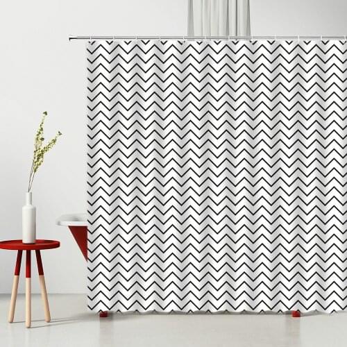 Shower Curtains Black And White Geometric Stripe Pattern Bathtub Decoration Hanging Curtain Bathroom Partition Multiple Size