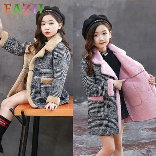 Children Plaid Woolen Coat Winter Kids Girl Overcoat Fashion Wool Coat for Girls Teens Toddler Long Jacket Casual Warm Outerwear