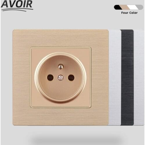 Avoir Wall Socket Electrical Outlets FR French Plug Standard Aluminum Brushed Panel White 86 Type Power Sockets AC 110V~250V 16A