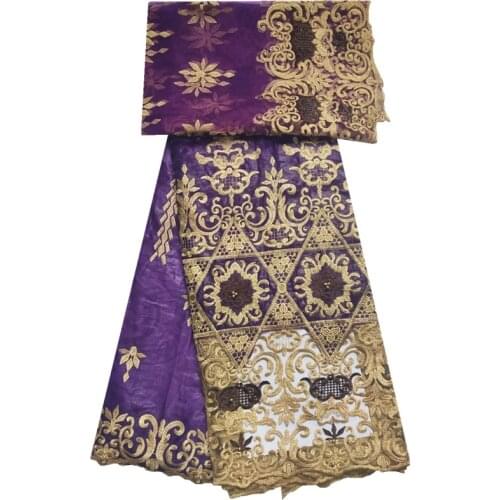 Purple African Fabric African Tissu Bazin Riche Getzner With Beads Brocade Getzner With 2 Yards French Net Lace For Party 1308