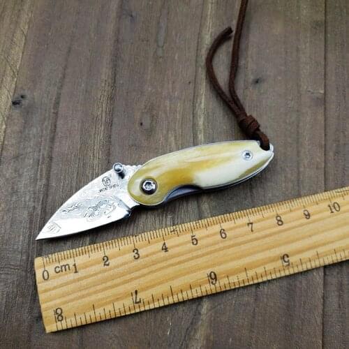Delicate Damascus Steel Folding Knife Outdoor Self-defense Portable Keychain Mini Knife