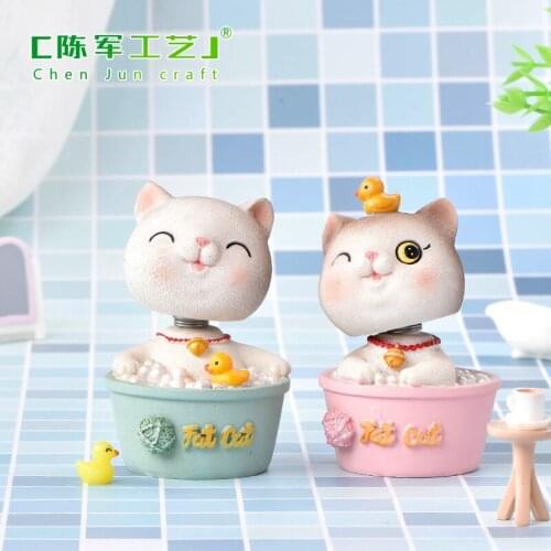 Chinese Lucky Wealth Waving Head Cat Gold Waving Cat Home Decor Welcome Waving Cat sculpture statue decor Car Ornament