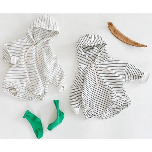 Newborn Boys Girls Stripe Hooded Jumpsuits Clothes 2020 Autumn Winter Baby Rompers Knitted Long Sleeve Children Rompers