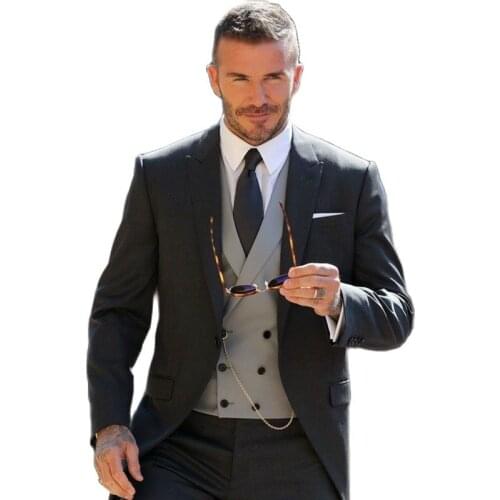 Handsome Charcoal Black Mens Evening Dress Toast Business Suit Customize Slim Fits Groom Tuxedos (Jacket+Pants+Vest+Tie) K:153
