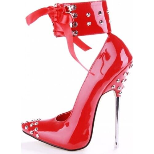 Plus Size 46 Red Women Summer High Heel Shoes Luxury Pointed Toe 16CM Stiletto Sexy Runway Pumps Shoes Lace Up Party Footwear