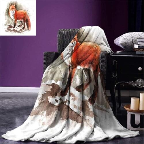 Fox Throw Blanket Watercolor Hand Drawn Red Fox with Bushy Tail Brushstrokes Tod Mammal Warm Microfiber