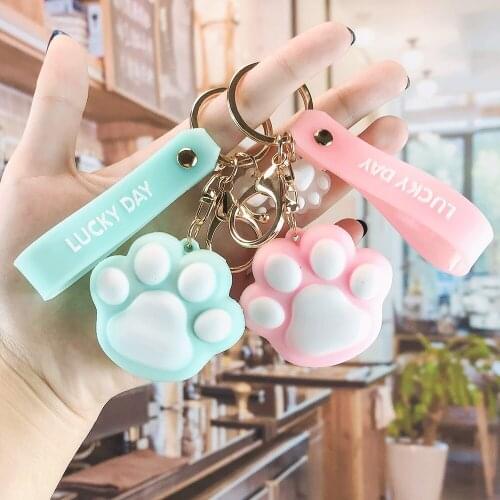 New Cute Soft Cat Paw Keychain Cartoon Animal Soft Silicone Creative Jelly Couple Car Key Bag Pendant Fashion Women Accessories
