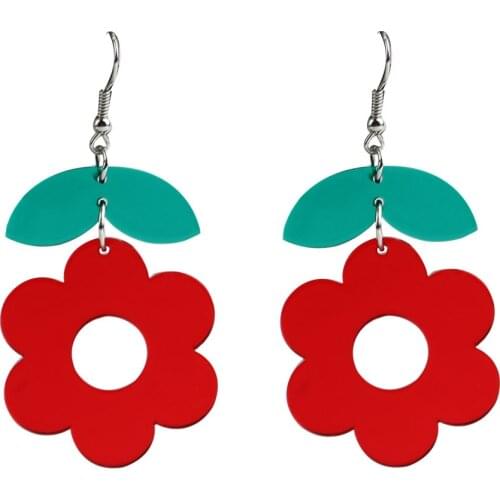 New Korean Neon Red Yellow Acrylic Flower Drop Earrings For Women Girls Transparent Long Dangle Earrings Fashion Party Jewelry
