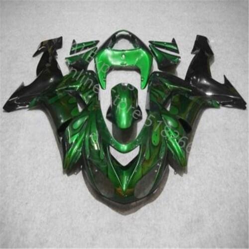 Custom New ABS Full Fairings Kit Fit for kawasaki Ninja ZX10R 2006 2007 06 07 10R ZX-10R black green flames Body
