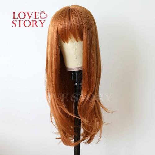 Lovestory Orange Color Synthetic None Lace Wigs Natural Wave Fiber Synthetic Heat Resistant Wig For Women