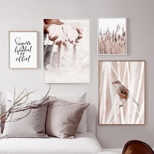 Sand Flower Dandelion Bird Reed Hand Canvas Painting Nordic Posters and Prints Wall Art Pictures for Living Room Home Decoration