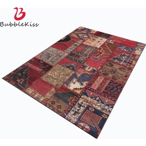 Bubble Kiss Ethnic Style Red Geometric Pattern Rugs Home Decor Bedside Customized Carpets for Living Room Bedroom Floor Mats