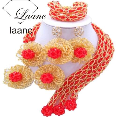 Luxury jewelry necklace bracelet clip earrings set red for african nigerian wedding party AL103