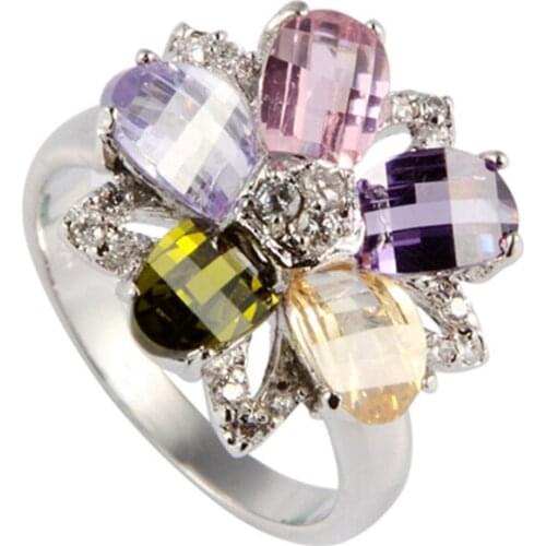 SHUNXUNZE European Wedding rings jewelery For women Peridot Pink Morganite Blue Cubic Zirconia Rhodium Plated R417 size 6 7 8 9