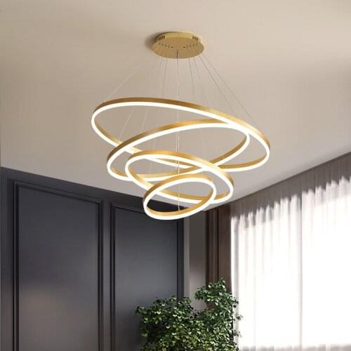 Nordic Style LED Pendant Light Brushed Gold Cricle Creative Modern Home Lamp Acrylic Led Ceiling Pendant Lamp Hanging Lamp