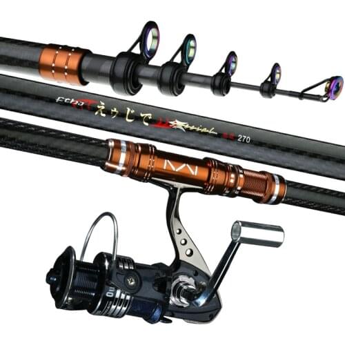Lengthen Carbon Telescopic Fishing Rod Set with Reel Super Hard Ultra Light Throwing Stream Seapole Carp Power Hand Rod 3.6-5.4m