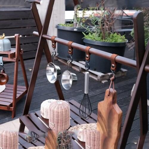 Outdoor Portable PU Leather Hooks Camping Hiking Pot Pan Cookware Hanger Holder Practic Hiking Hanger Clothes Hook