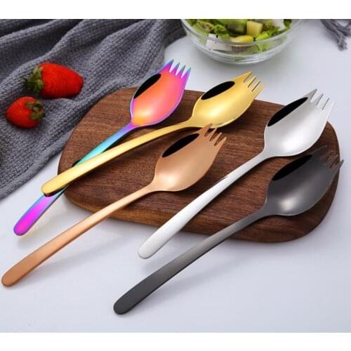 Top Choice Colored Stainless Steel 304 Spork Noodle Forks, Shiny Silver Gold Copper Black Rainbow Spork LX4752