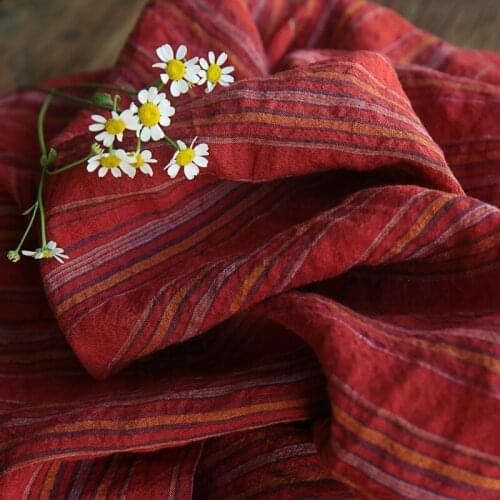 High quality new pure linen tissu Red stripe yarn dyed fabric High end clothes cheongsam dress patchwork