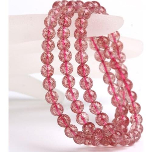 High quality Natural Strawberry Crystal Beads Three Circles Long Chain/Bracelet