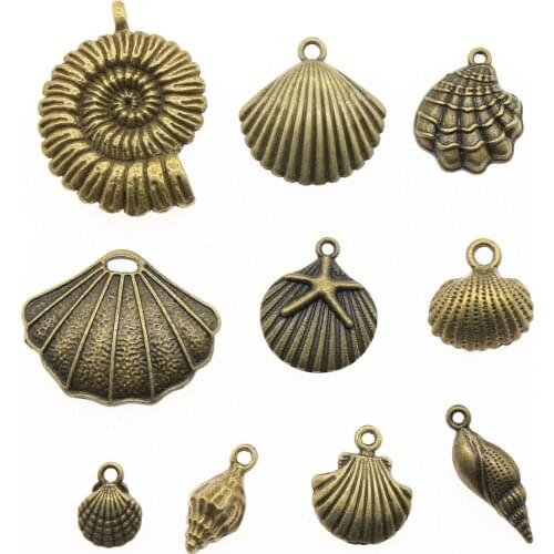 WYSIWYG 100g Antique Bronze Color Zinc Alloy Random Mix Styles Shell And Conch Charms Jewelry Findings DIY Handmade Craft
