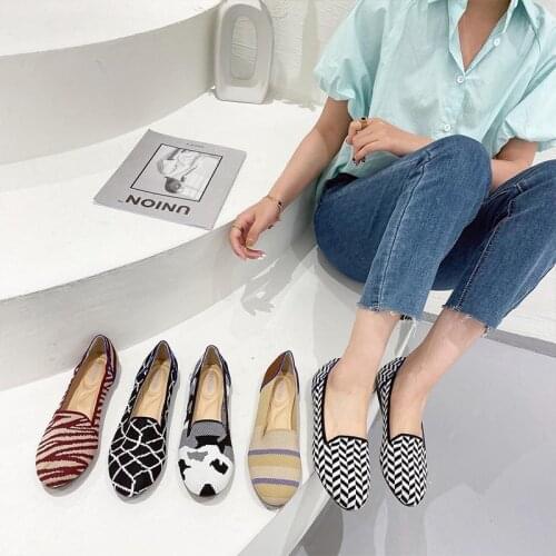 Women Autumn New Round Head Knitted Ballet Shoes Female Flat Bottom Flying Woven Casual Shoes Large Size 43