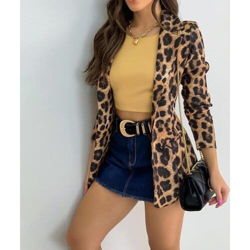 Autumn Winter Womens Blazer Jacket Ladies Leopard Print Pocket Cardigan Long Sleeve Coat Outerwear Stylish Tops Blazer Femenino