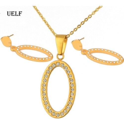 UELF Stainless Steel Bridal Jewelry Set Necklace Earrings For Women Engagement Romantic Style Water Drop Shape Austrian Crystal
