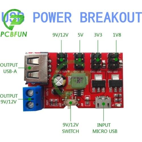 500mA USB-A MINI USB Power Breakout DC To DC Power Supply Module Micro USB 5V To 1.8V-12V 1.8V 3.3V 5V 9V 12V Switch For Arduino