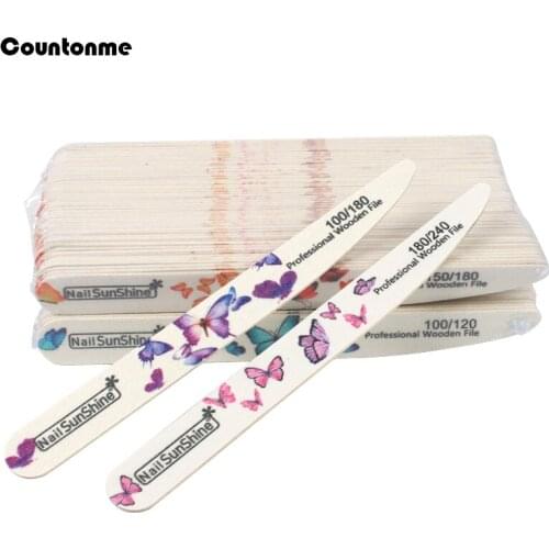 100Pcs Wood Sandpaper Nail Files Emery Board Wooden Buffer Files 100/120/150/180/240 Washable Double Sided Manicure Nail Supply