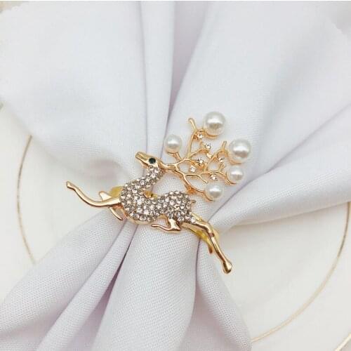 12pcs Hotel Elk Pearl Napkin Ring Christmas Napkin Button Napkin Ring Cloth Ring