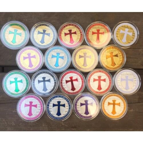 18 different colored gold-plated silver crosses Knights Templar Color Plated Commemorative Coin Badge Medal Souvenir Party